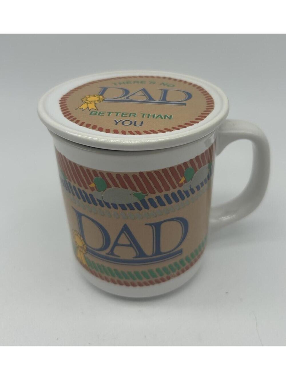 Vtg Giftco #1 Dad Coffee Tea Mug Lid Ducks Duck Hunter Collectible Cup Coaster
